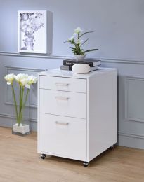 Coleen File Cabinet in White High Gloss &amp; Chrome 92454