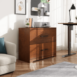 2 Drawer Wood Lateral File Cabinet with Anti-tilt Mechanism; Storage Filing Cabinet for Home Office; Walnut