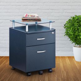 Techni Mobili Rolling File Cabinet with Glass Top; Graphite