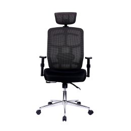 Techni Mobili High Back Executive Mesh Office Chair with Arms; Lumbar Support and Chrome Base; Black