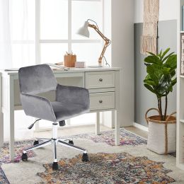 Velvet Upholstered Adjustable Swivel Office Chair; GREY