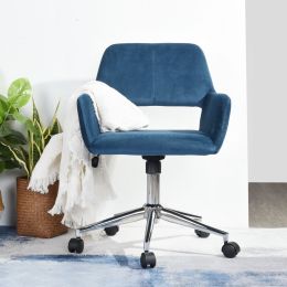 Velvet Upholstered Adjustable Swivel Office Chair; BLUE