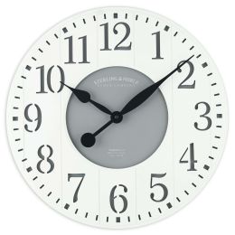 Indoor Round 23.5" White and Gray Arabic Wainscot Farmhouse Analog Wall Clock