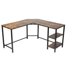 L Shaped Corner Computer Desk 54.3 inch with Storage Shelf Long Gaming Desk for Home Office PC Workstation Saving Space Laptop Table; Rustic Brown