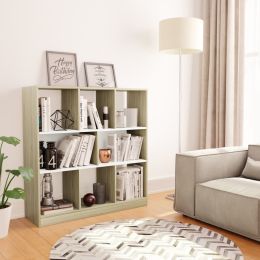 Book Cabinet White and Sonoma Oak 38.4"x11.6"x39.4" Engineered Wood