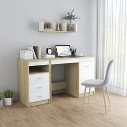 Desk White and Sonoma Oak 55.1"x19.7"x29.9" Engineered Wood