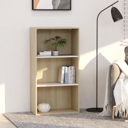 3-Tier Book Cabinet White and Sonoma Oak 23.6"x11.8"x44.9" Engineered Wood