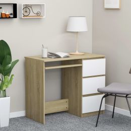 Desk White and Sonoma Oak 35.4"x17.7"x29.9" Engineered Wood