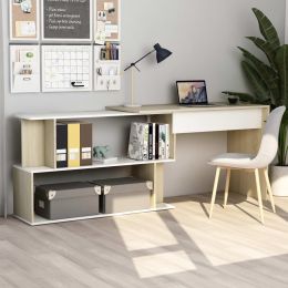 Corner Desk White and Sonoma Oak 78.7"x19.7"x29.9" Engineered Wood