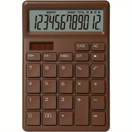 12-Digit Display Accounting Office Supplies Soundless Solar Students For College Finance Class Portable Dual Power Commercial Calculator (Color: Chocolate)