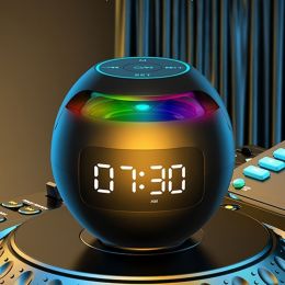 Wireless Portable Speaker With Clock Alarm & Human Body Induction, Color Atmosphere Light, Waterproof Small Speaker With Light Card (Model: Clock Version, Color: black)