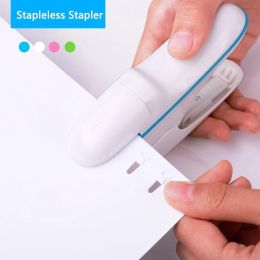 Desktop Nail-Free Stapler Maximum Fixed 7 Sheets, Mini Portable No Staple Stapling Machine Book Paper For Home School Office, Desktop Needle-Free Stap (Color: White)