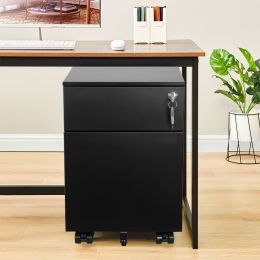 2 Drawer Mobile File Cabinet with Lock Metal Filing Cabinet for Legal/Letter/A4/F4 Size; Fully Assembled Include Wheels; Home/Office Design; BLACK (Color: as Pic)