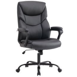 Sweetcrispy Home Office Chair Ergonomic PU Leather Desk Chair with Armrests (Color: as Pic)