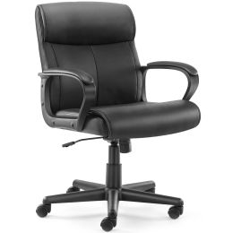 Sweetcrispy Mid Back Office Desk Chair with Padded Armrests PU Leather Home Office Chair (Color: as Pic)