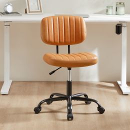 SWEETCRISPY PU Leather Low Back Task Chair Small Home Office Chair with Wheels (Color: as Pic)