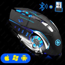 Rechargeable Wireless Mouse Gaming Computer Silent Bluetooth Mouse USB Mechanical E-Sports Backlight PC Gamer Mouse For Computer (Ships From: China, Color: black)