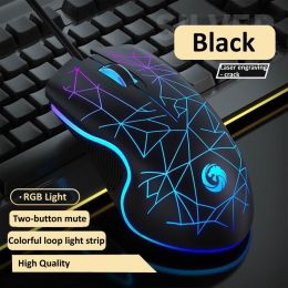 Mute Wired Gaming Mouse 1000 DPI Optical 3 Button USB Mouse With RGB BackLight Mute Mice for Desktop Laptop Computer Gamer Mouse (Color: Crack Black)