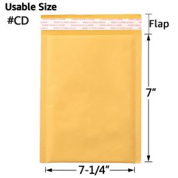 Kraft Bubble Mailers, Yellow Padded Envelope (Qty: 50Pcs, size: #CD (7.25" x 7"))