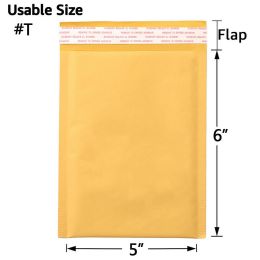Kraft Bubble Mailers, Yellow Padded Envelope (Qty: 50Pcs, size: #T (5" x 6"))