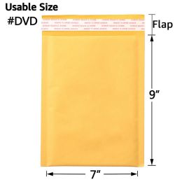 Kraft Bubble Mailers, Yellow Padded Envelope (Qty: 50Pcs, size: #DVD (7" x 9"))