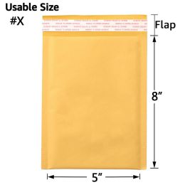 Kraft Bubble Mailers, Yellow Padded Envelope (Qty: 50Pcs, size: #X (5" x 8"))