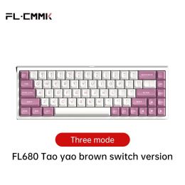 FL680 Three-Mode Mechanical Keyboard 68 Keys RGB Hot-Swappable 2.4G Wireless Bluetooth Wired Win/Mac/iPad (Color: G Brown switch)