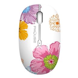 M101 Ergonomics Wireless Mouse 2.4G Cute Optical Cartoon Computer Silent Mice With USB Receiver for Laptop Kid Girl Gift Macbook (Color: Flower)