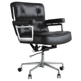 Lobby Genuine Leather Executive chair office Aluminum Alloy Base Swivel (Color: black)