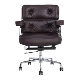 Lobby Genuine Leather Executive chair office Aluminum Alloy Base Swivel (Color: Dark Brown)
