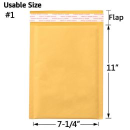 Kraft Bubble Mailers, Yellow Padded Envelope (Qty: 50Pcs, size: #1 (7.25" x 11"))