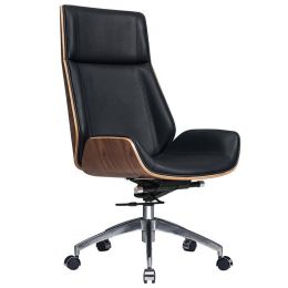 Ergonomic Office Chair Swivel Armless Seat Chair High Back Genuine Leather (Color: Black with walnut)
