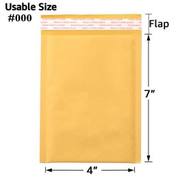 Kraft Bubble Mailers, Yellow Padded Envelope (Qty: 50Pcs, size: #000 (4" x 7"))